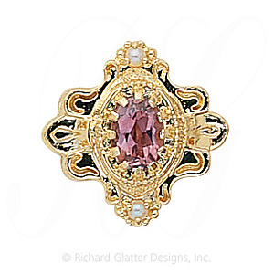GS345 PT/PL - 14 Karat Gold Slide with Pink Tourmaline center and Pearl accents 